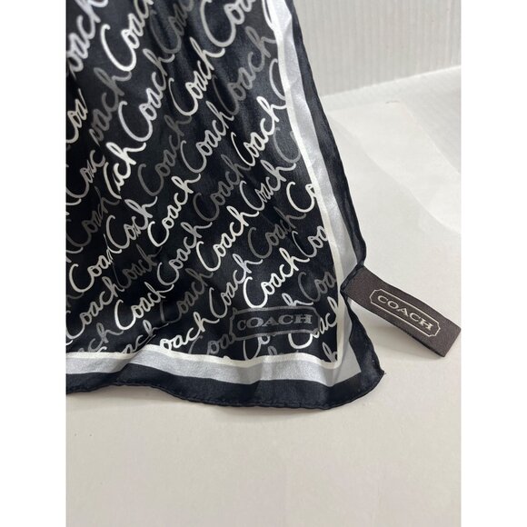 COACH 100% SIlk Scarf Black White Gray Cursive Logo 58" x 10" - Picture 3 of 8